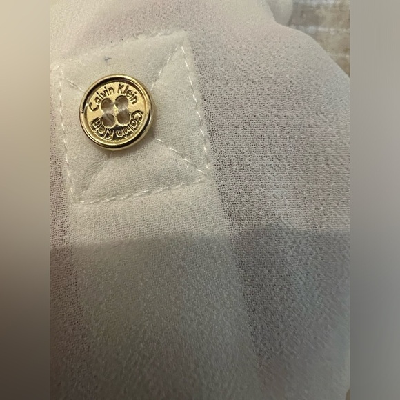 Calvin Klein Sz S Ivory Blouse Layered Sheer Rolled up Sleeve Top Career work - Picture 5 of 11